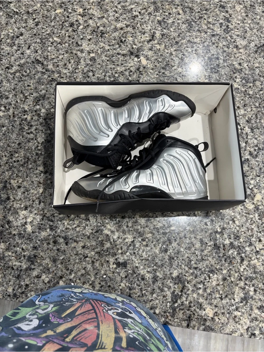 Nike Kids Silver and Black Foamposite Sneakers